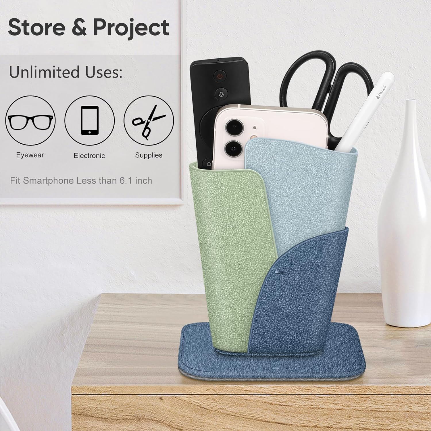 Fintie Eyeglasses Holder - Anti-scratch Premium Vegan Leather Glasses Stand Case for Desk or Nightstand, Ocean Blue - Image 3