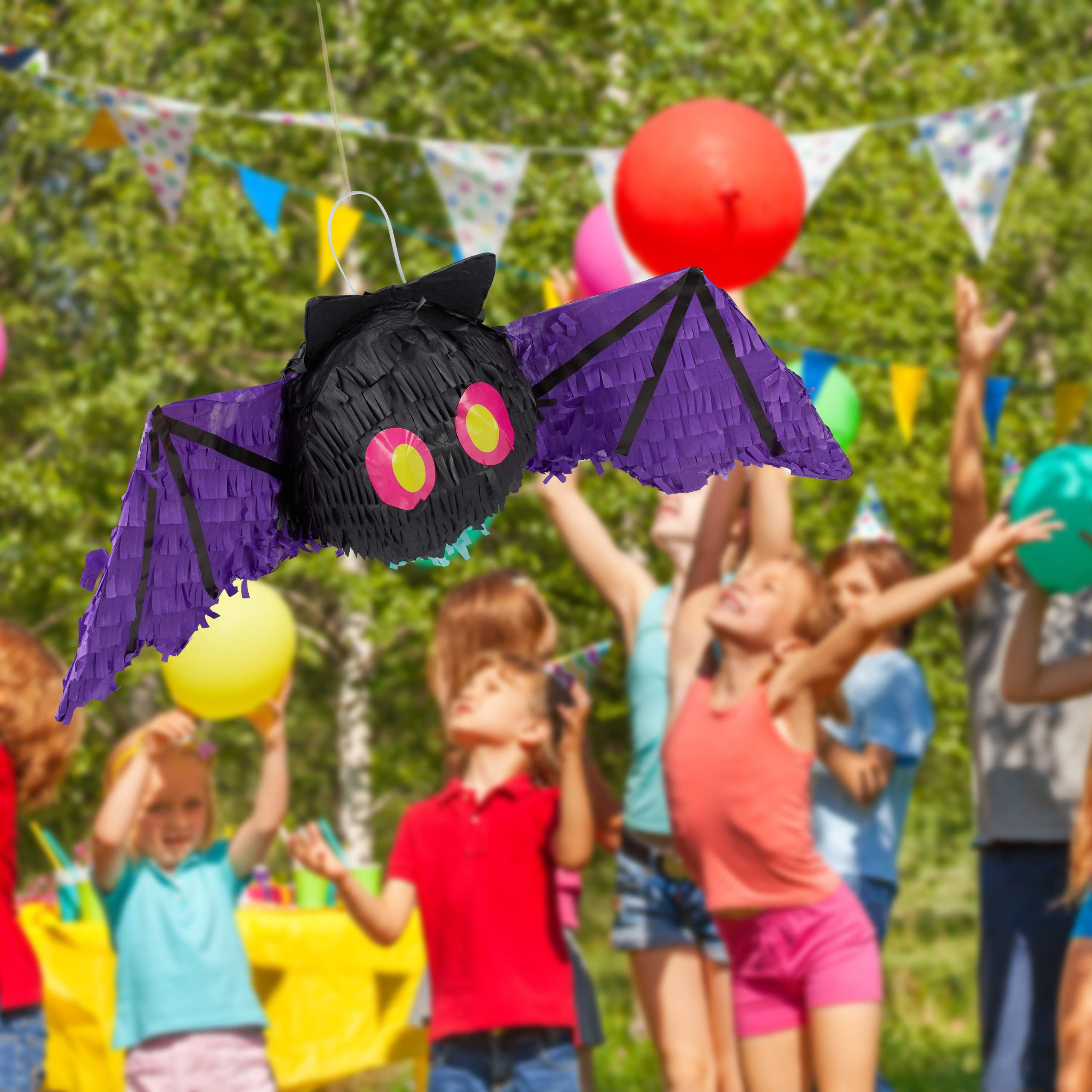 Relaxdays 3 piñatas de murciélago colgantes para niños y adultos, para cumpleaños, Halloween, relleno, papel, color negro
