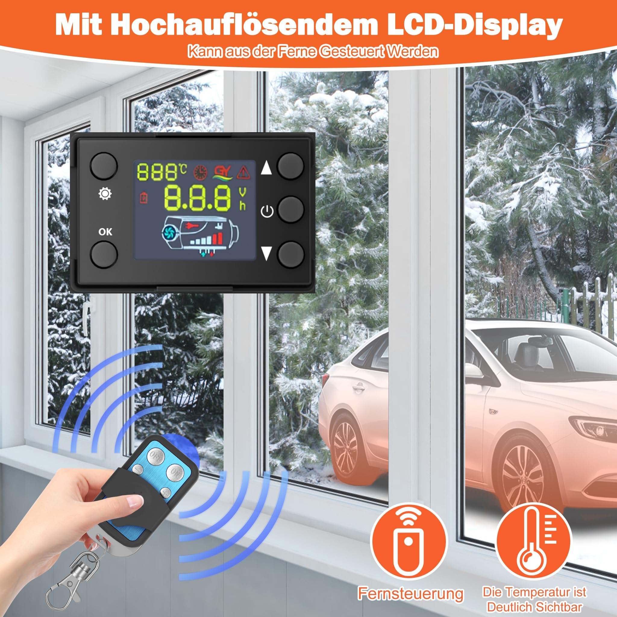 UISEBRT 8 kW Ogrzewanie postojowe na olej napędowy 12 V, nagrzewnica powietrza na olej napędowy z tłumikiem, zdalne sterowanie, monitor LCD, do samochodów kempingowych, łodzi, samochodów ciężarowych