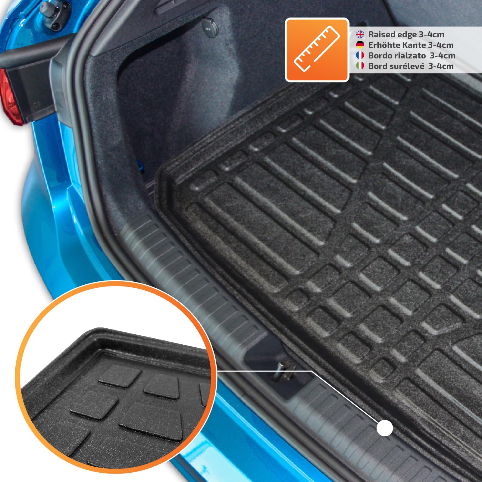 SCOUTT Tapis De Coffre sur Mesure pour Volvo XC40 Depuis 2017, Noir, Antidérapant, Bord Haut, Toutes Saisons