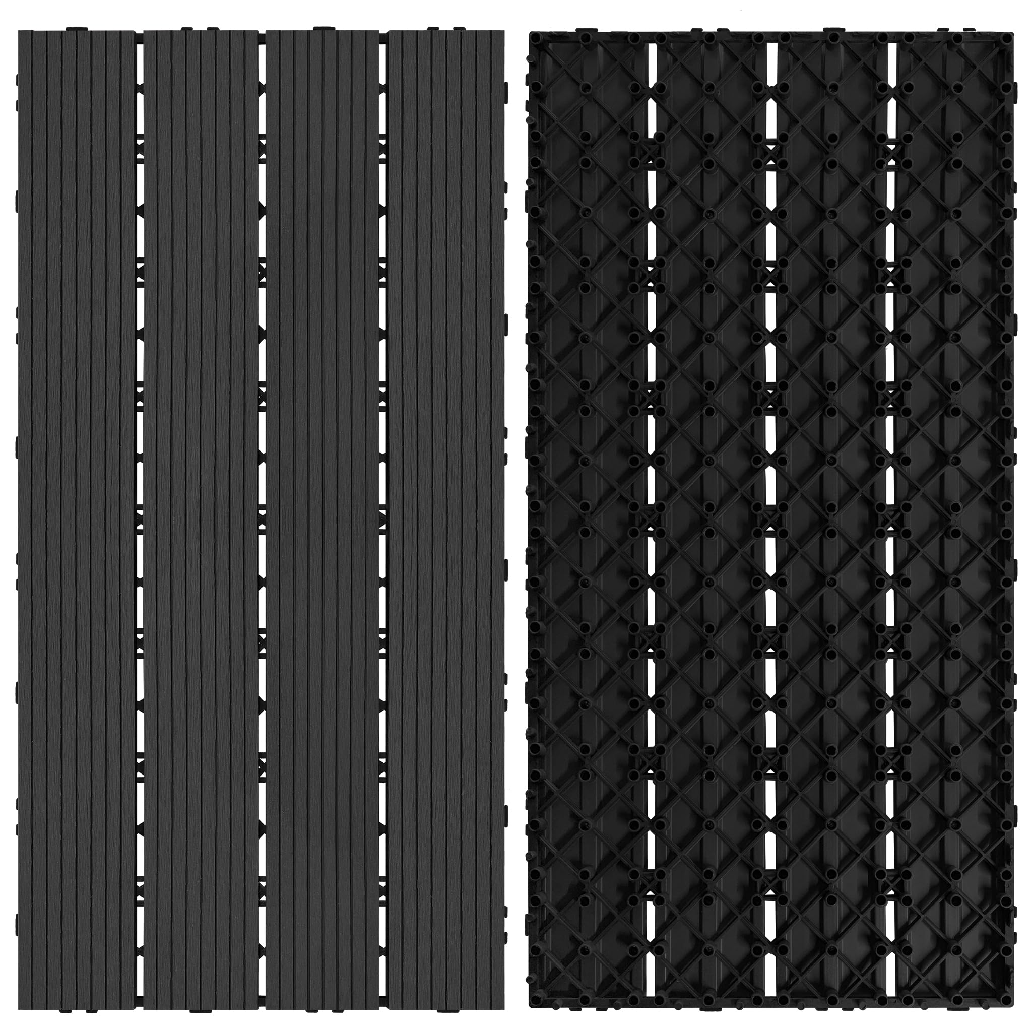 SUBTLETY Płytki tarasowe WPC, 2 m², 12 sztuk, o wyglądzie drewna, płytki balkonowe, 30 x 60 cm, płytki na klik, zestaw z drenażem, kratka, płytki ogrodowe, płytki podłogowe, do ogrodu, na taras, balkon, staw (antracytowe)