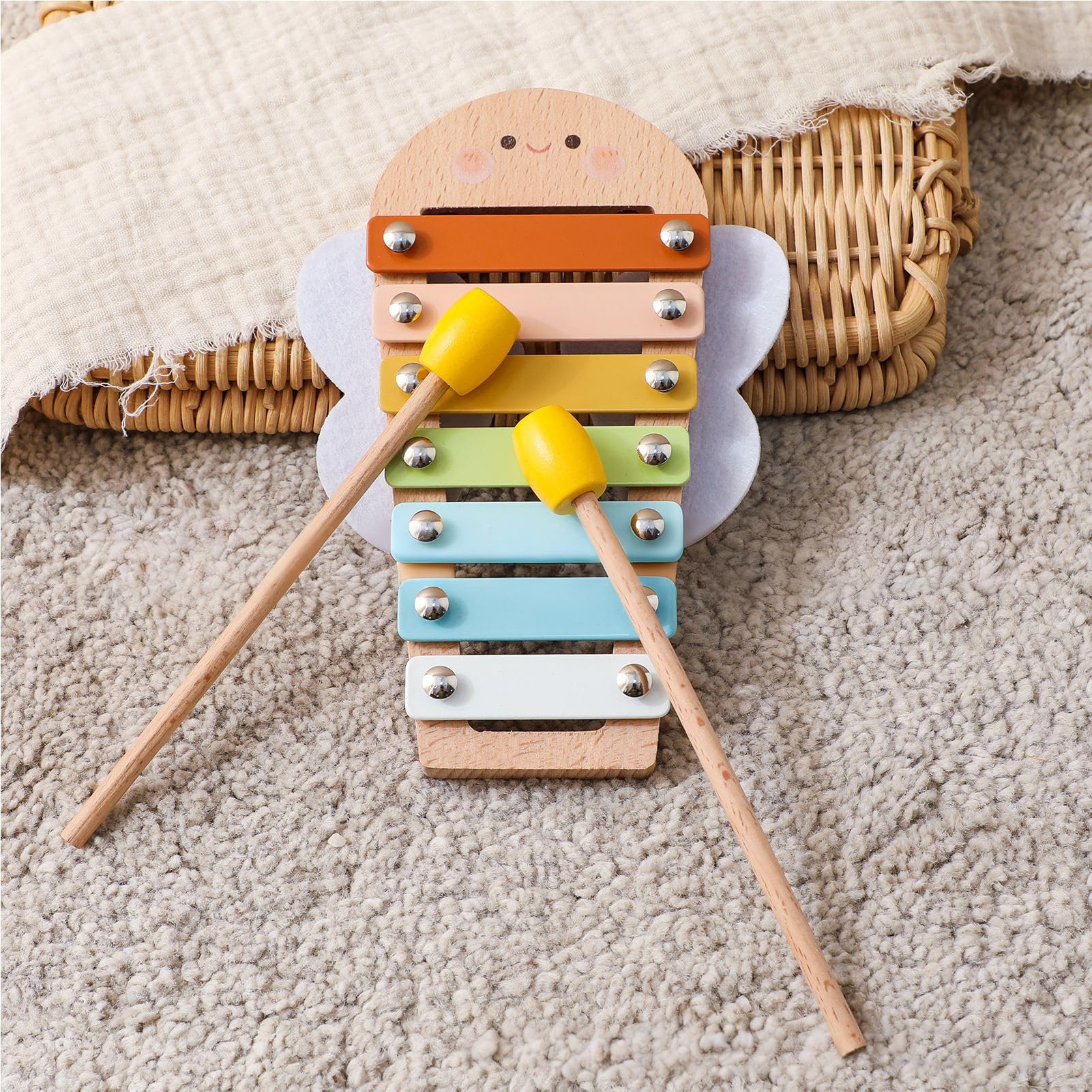 Montessori Juego de Instrumentos Musicales de Madera Pandereta de Madera Xilófono Maracas Campanilla de Viento Juguete Educativo de Música Temprana para Niños Pequeños