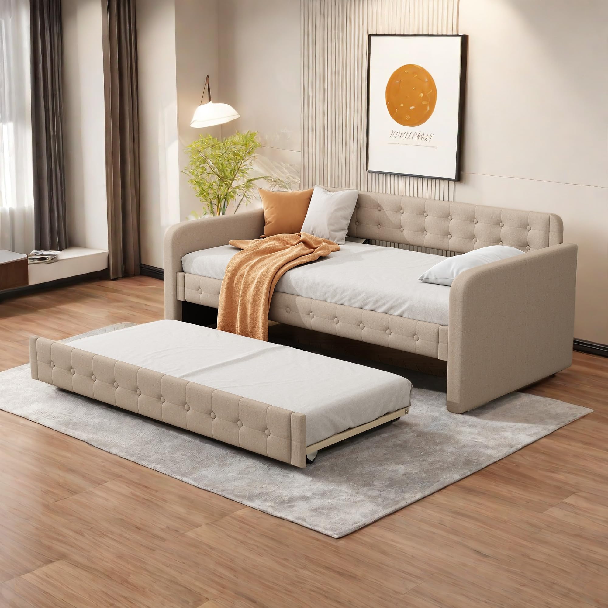 Sofa Cama de 90x200 cm,Sillon Cama Barato,Sofa Cama 2 plazas Oferta,sofá Cama,diván Plegable,con Cama Nido extraíble,Gran Espacio de Almacenamiento,Beige Oscuro