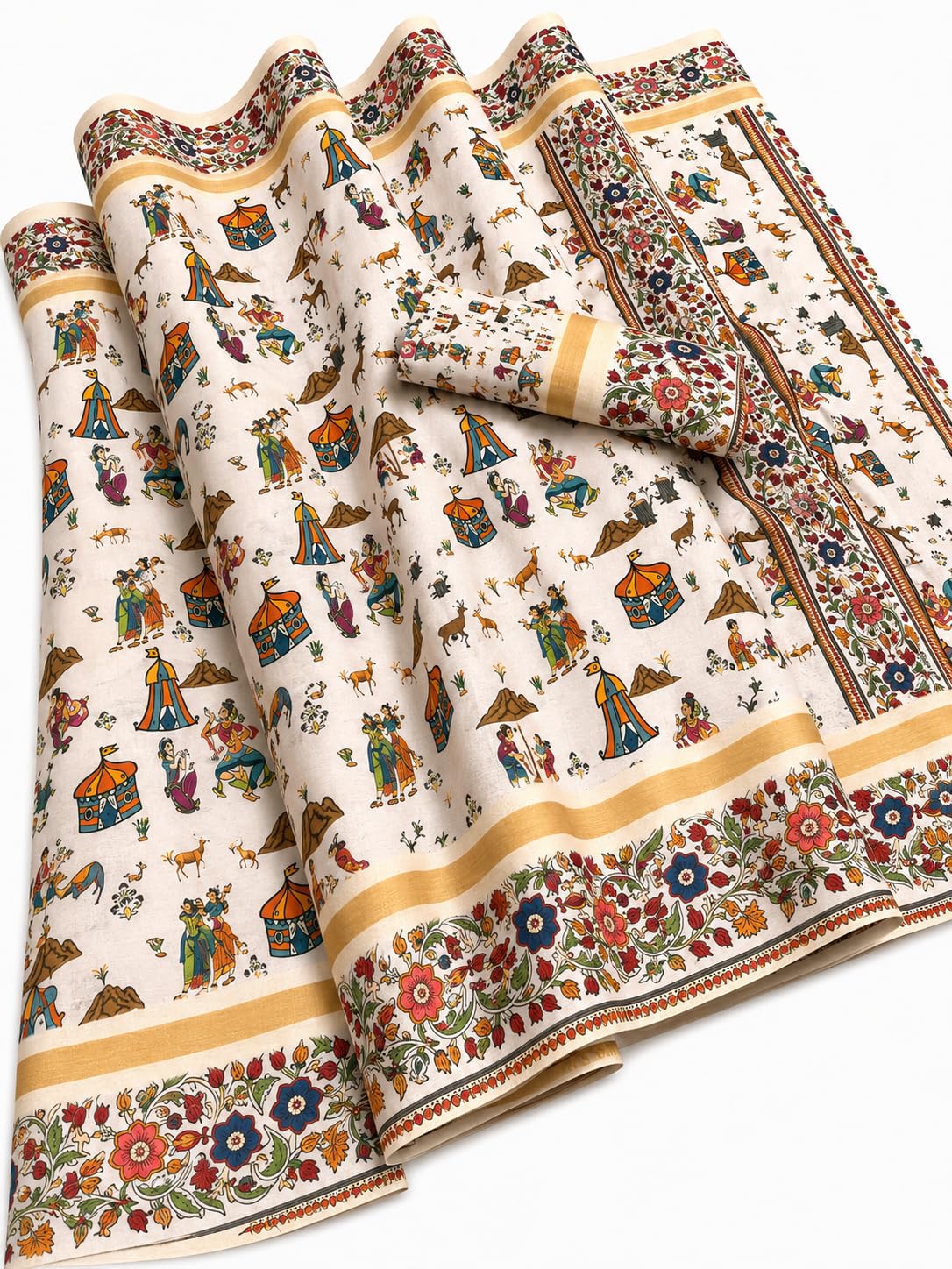 kjs Soft Silk Blend Kalamkari Print Saree with Unstitched Blouse Piece-picture-11