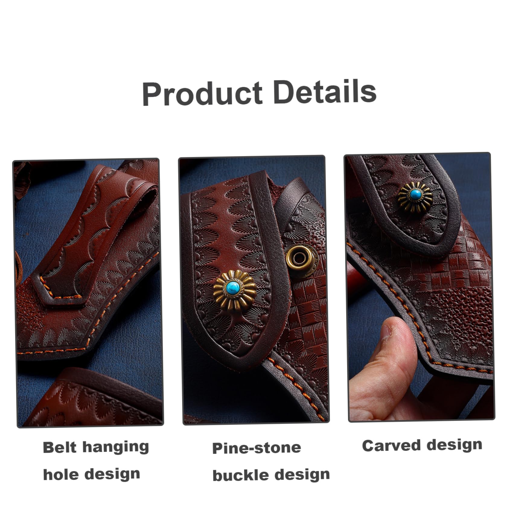 Funda para cuchillo, bolsa para cuchillos, bolsa para herramientas de bolsillo EDC, funda de bolsillo de cuero de vaca para almacenamiento tallado de plantas curtidas del Día del Padre