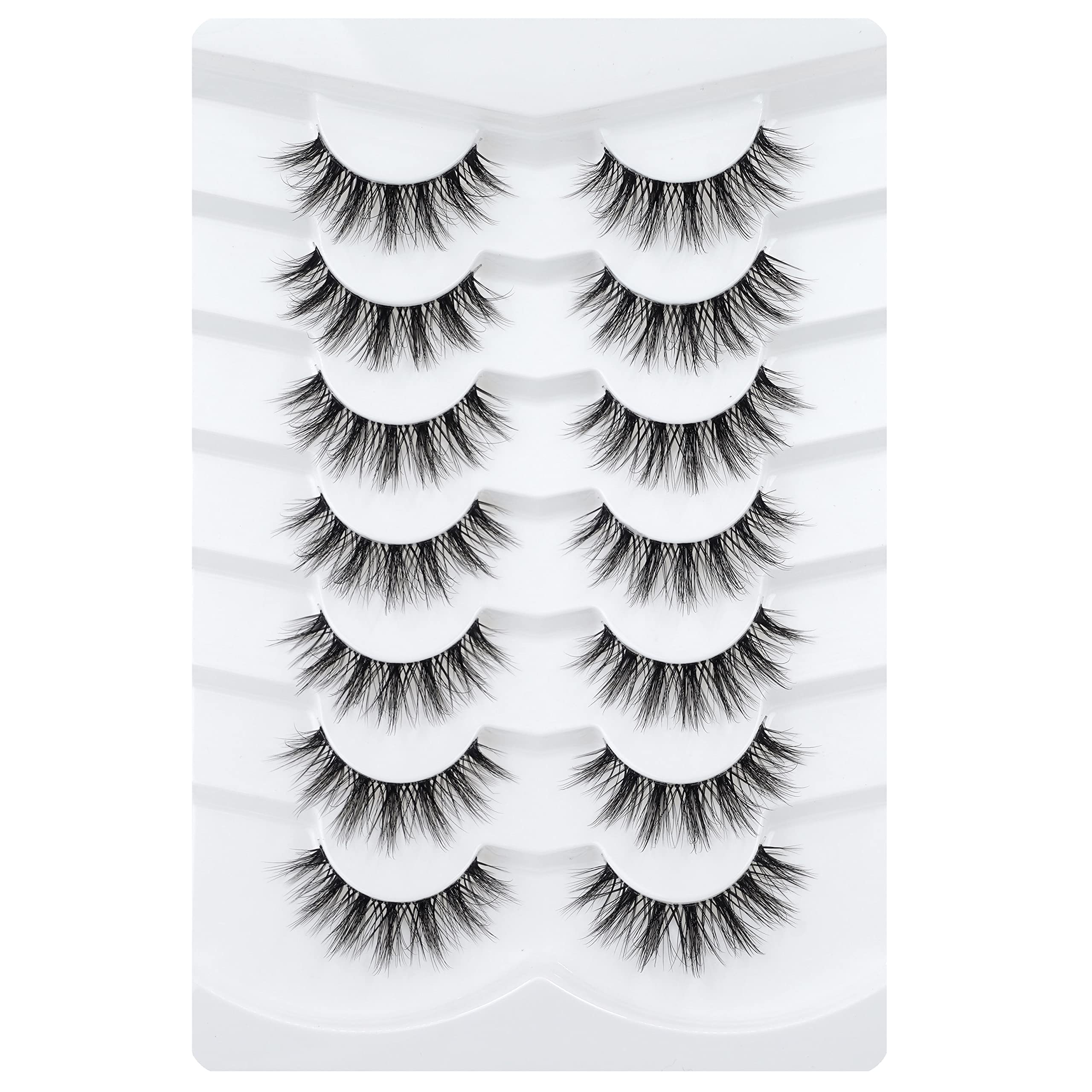 3D Clear Band False EyeLashes Soft Faux Mink Lashes Wispy Fluffy Eyelashes Natural Cat Eye Short Reusable 7 Pairs Happy Heartbeat (No.213)