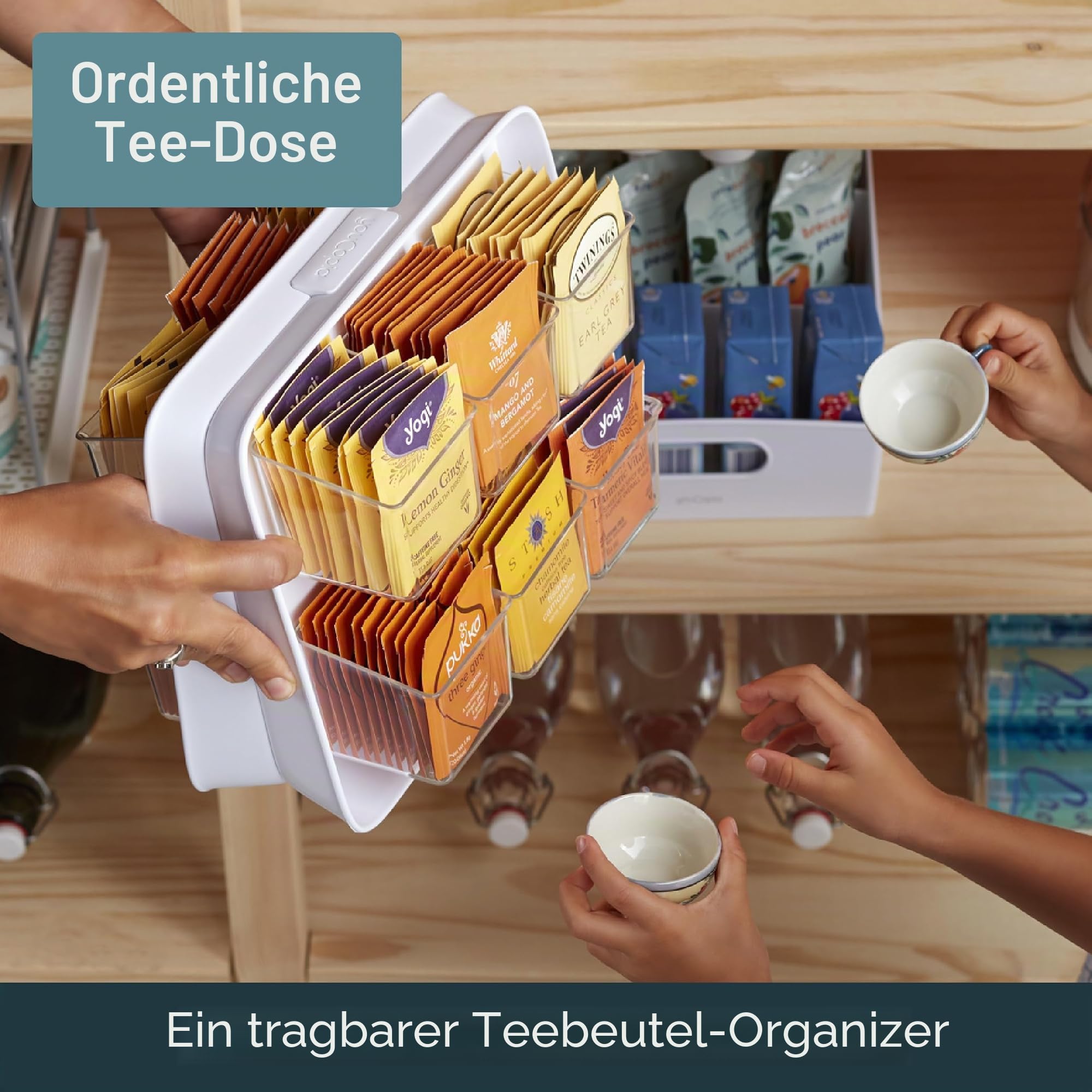 YouCopia 1 Teeständer TeaStand Teebeutel-Organizer mit transparenten, abnehmbaren Behältern, Schrank oder Speisekammer, Kunststoff, farblos