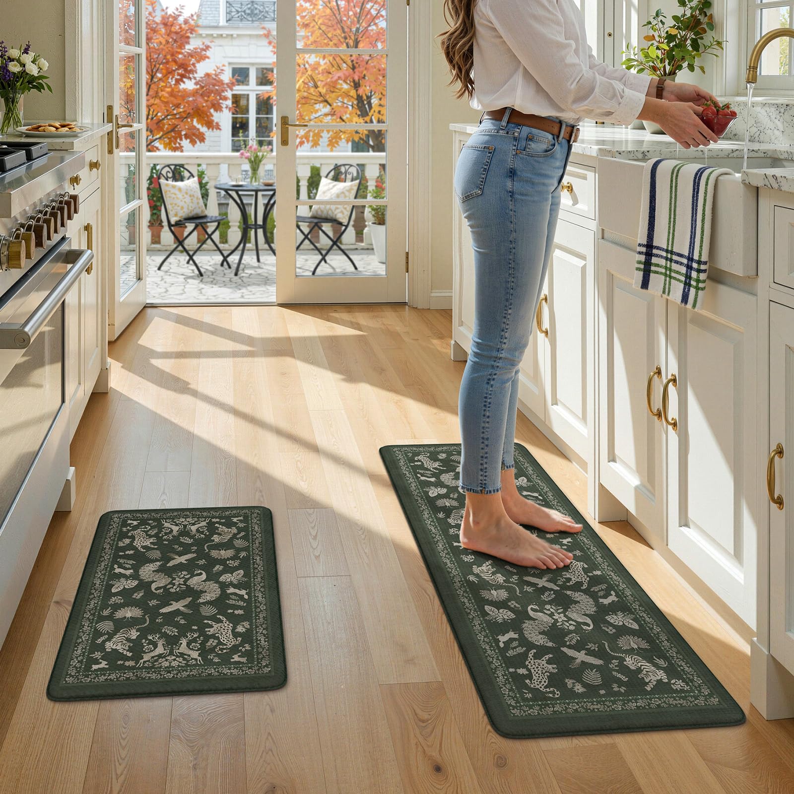 LEEVAN Set di 2 tappetini da cucina anti-fatica per pavimento della cucina, antiscivolo, imbottiti, in memory foam, impermeabili, ergonomici, per bar, ufficio, scrivania, lavanderia