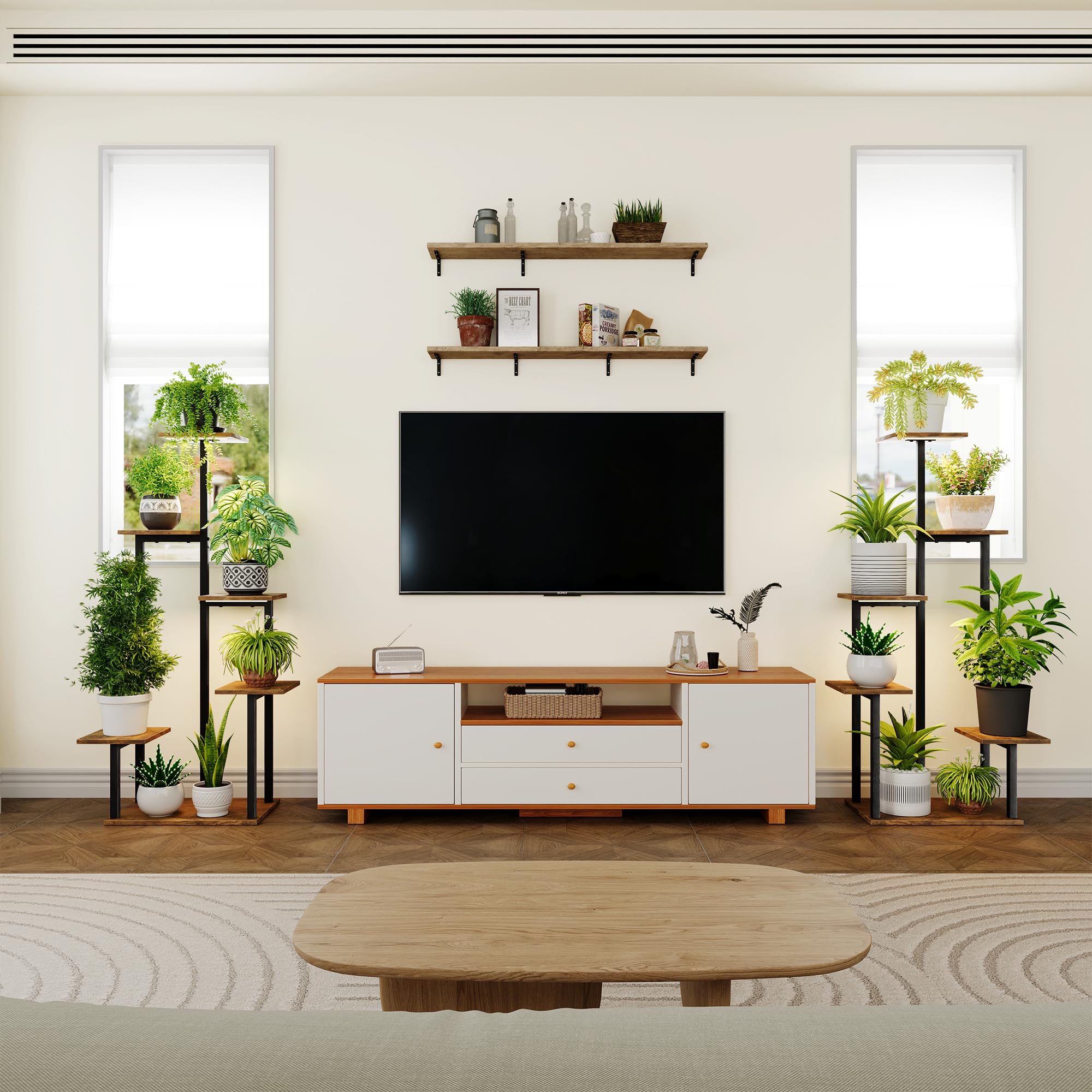 GoTiling Blumenständer Pflanzenständer Blumentreppe mit Wachstumslicht - Indoor Pflanzenregal für Ecken, Modernes Regal für Zimmerpflanzen, 6 Etagen, Ideal für Wohnzimmer, Balkon und Büro