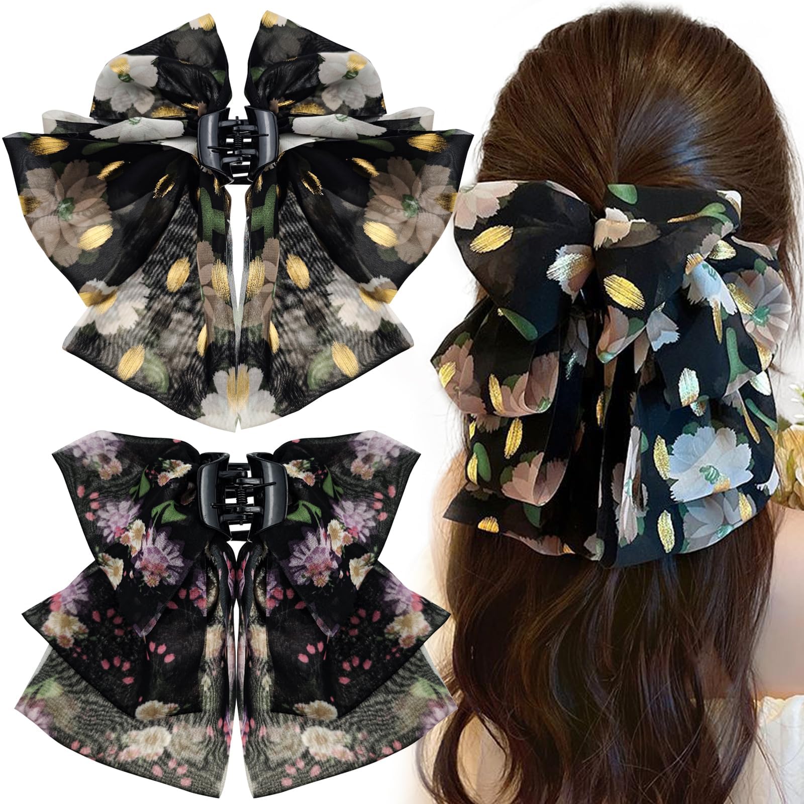 4 PACK Chiffon Floral Bowknot Hair Claw Clips