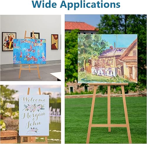 Miniatura 6 de Somime Caballete de exhibición de madera con marco A, soporte de caballete de estudio de madera de haya, soporte de lona de hasta 90 pulgadas,