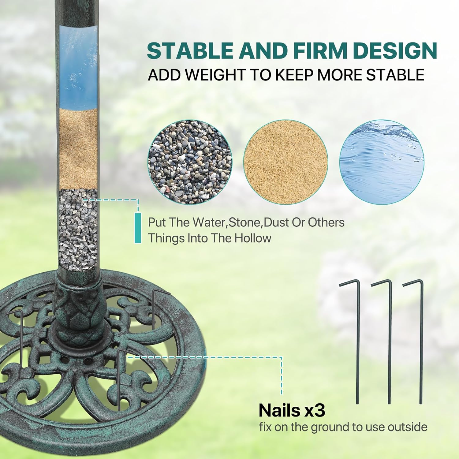 Athena Collection 37'' Height Bird Bath Vintage Pedestal Birdbath Electric Water Fountain with Recirculating Pump Polypropylene Floral Accents 3 Tier Birdbath for Outside, Patio, Garden, Green