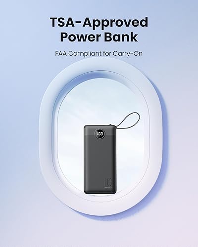 Miniatura 5 de Cargador portátil con cables integrados, banco de energía delgado de 10000 mAh con USB C, batería externa 5 salidas 2 entradas pantalla LED
