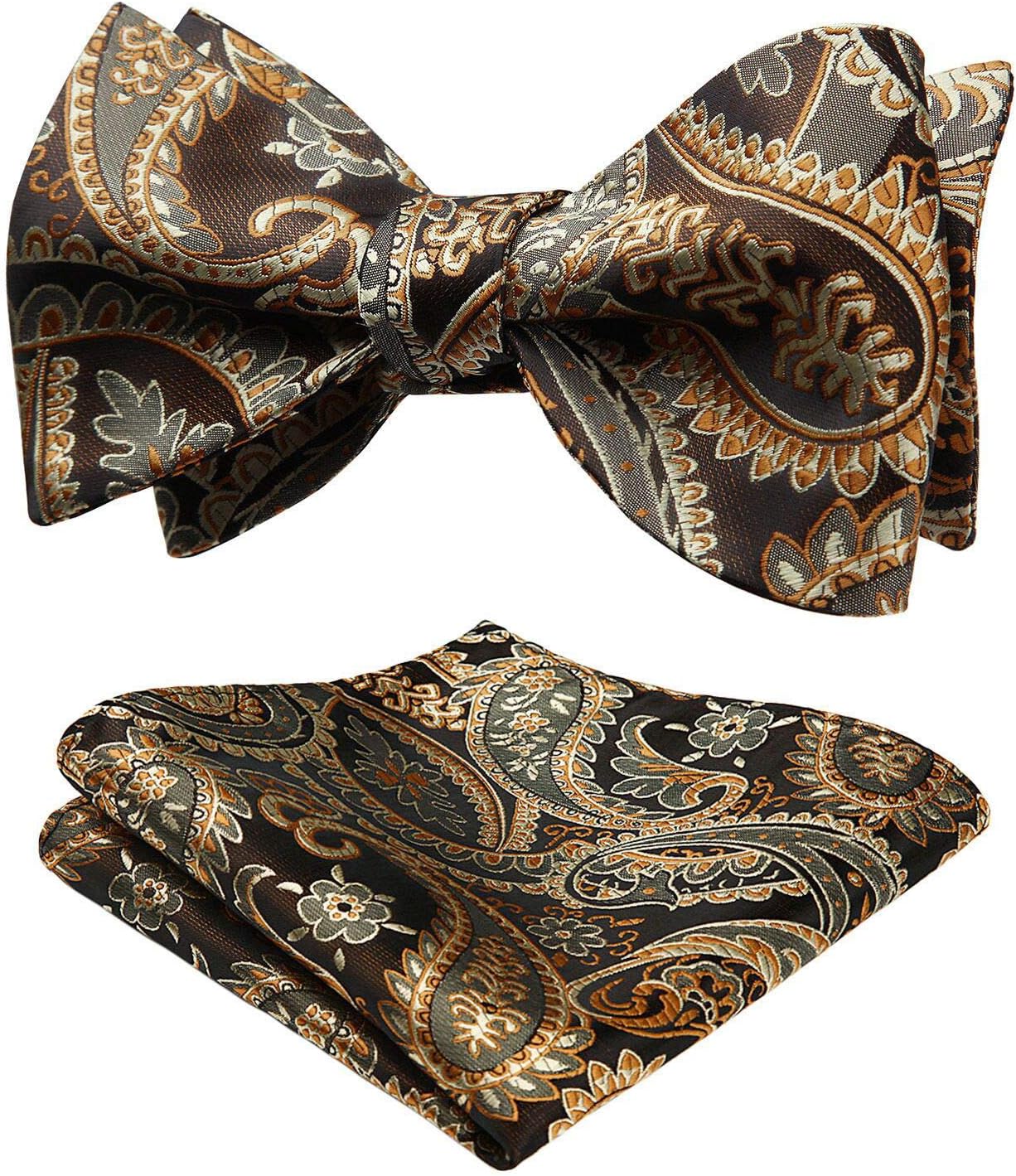 HISDERN Bow Ties for Men Paisley Bowties Mens Self Tie Bow Tie and Pocket Square Set Formal Tuxedo Wedding Bowtie
