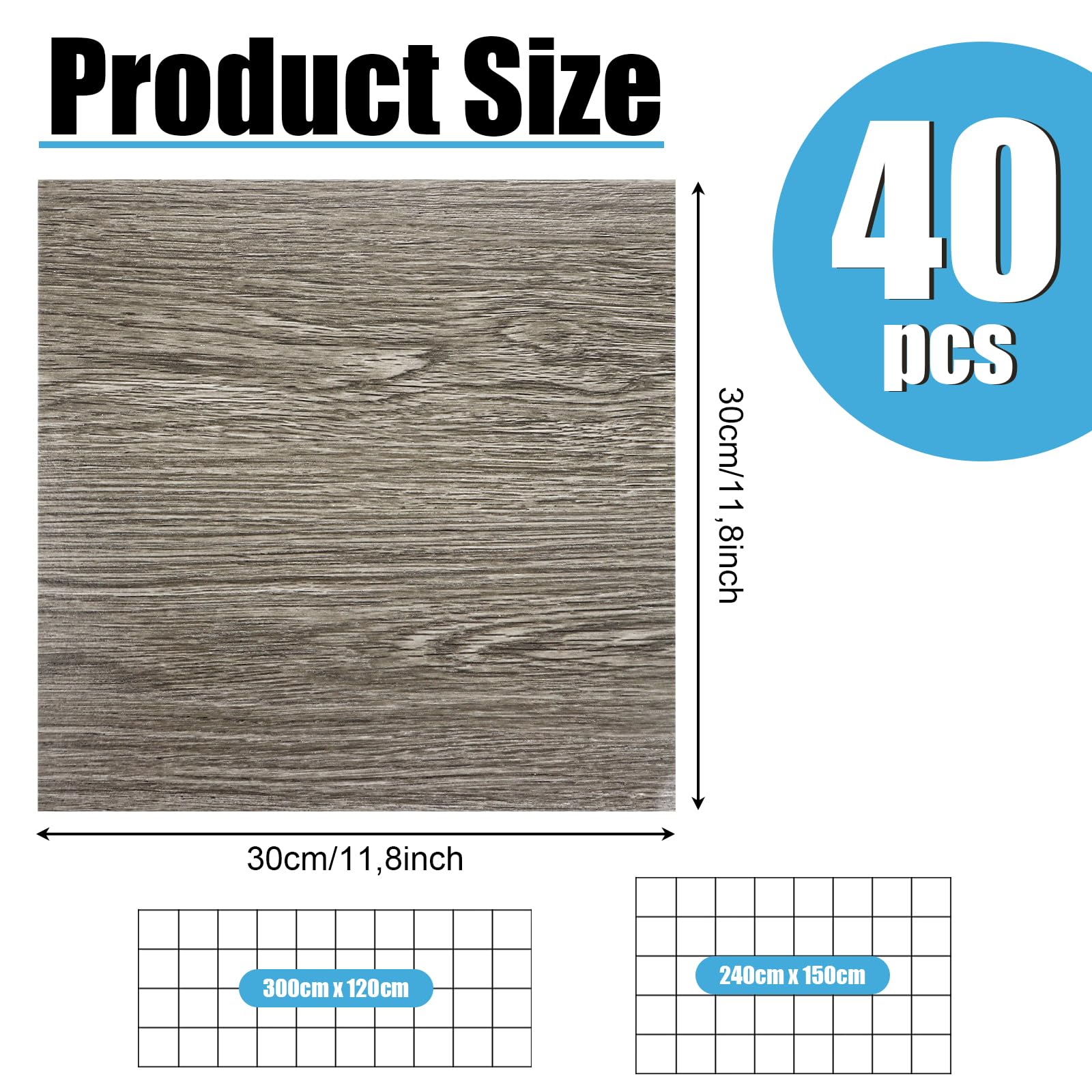 DAJAVE 40 unidades de suelo de PVC con aspecto de hormigón, 30 x 30 cm, autoadhesivas, aspecto de hormigón, baldosas adhesivas para suelo, suelo de vinilo, antideslizantes, resistentes al agua