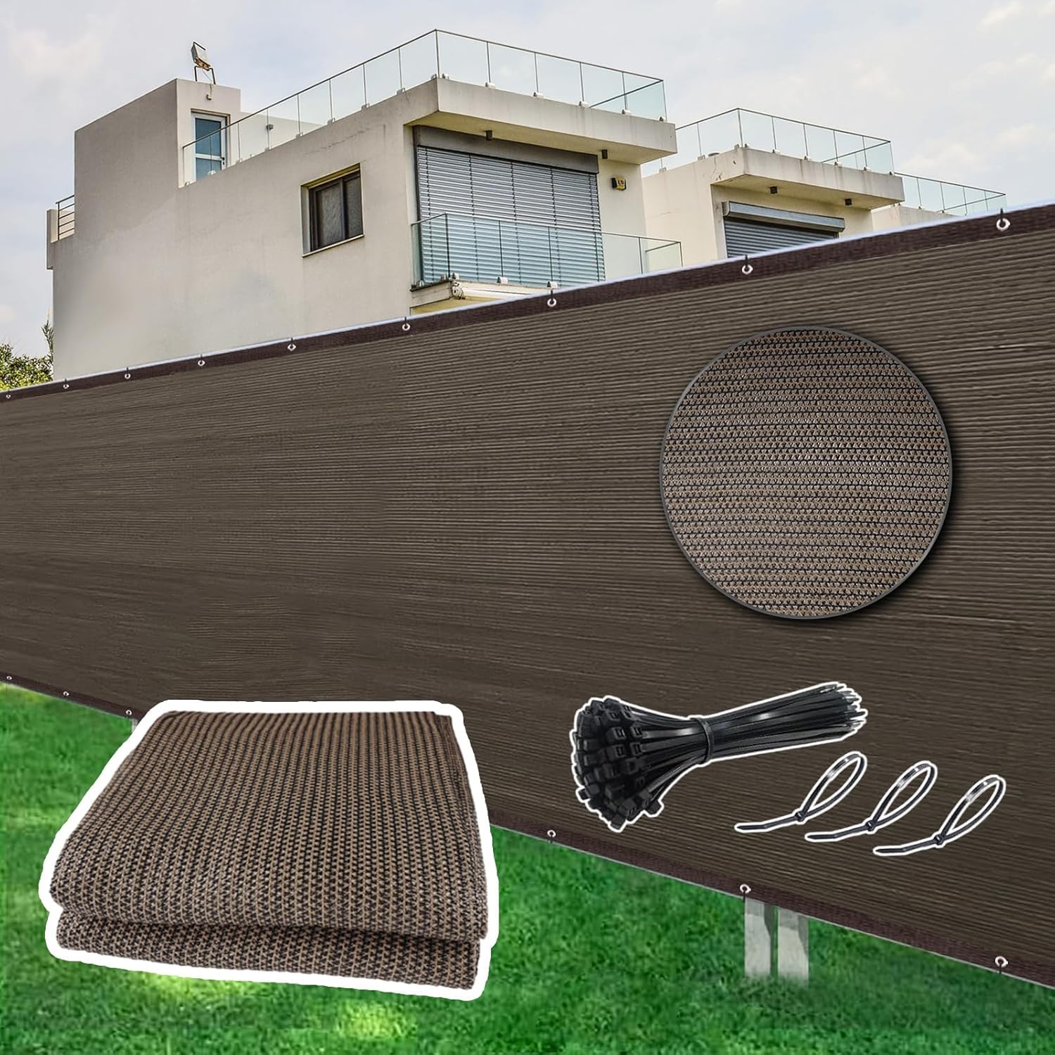 Dellna Garden Privacy Screen, Privacy Netting with Reinforced Grommets, UV Protection, Garden Screening Includes Cable Ties, Tear-Resistant for Gardens, Patio, Pool (Brown, 1 x 10 m)