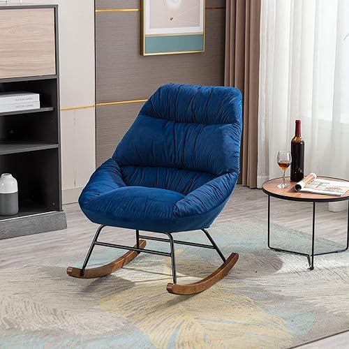 Silla mecedora, mecedora tapizada para guardería, sillón moderno con respaldo alto para sala de estar, dormitorio, oficina (azul terciopelo)