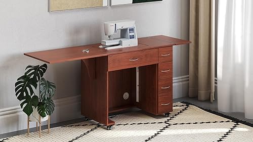 Miniatura 9 de Arrow - Muebles de costura clásicos Alice - Armario de costura compacto de tamaño mediano con elevador hidráulico de máquina, cajones, hojas