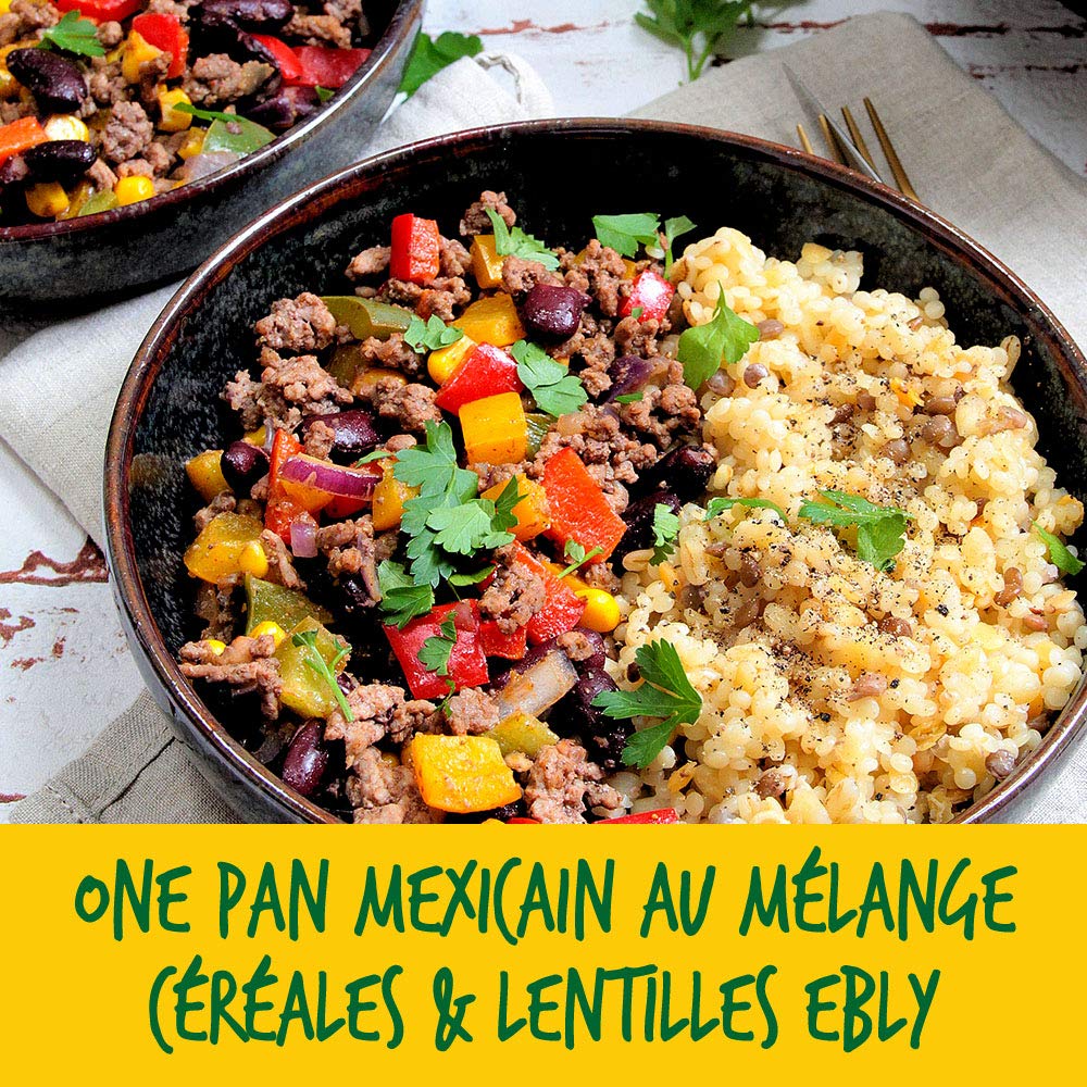 EBLY Céréales & Lentilles Couscous/Blé/Lentilles Corail/Blondes Cuisson 10 Minutes 3 Sachets de 100 g