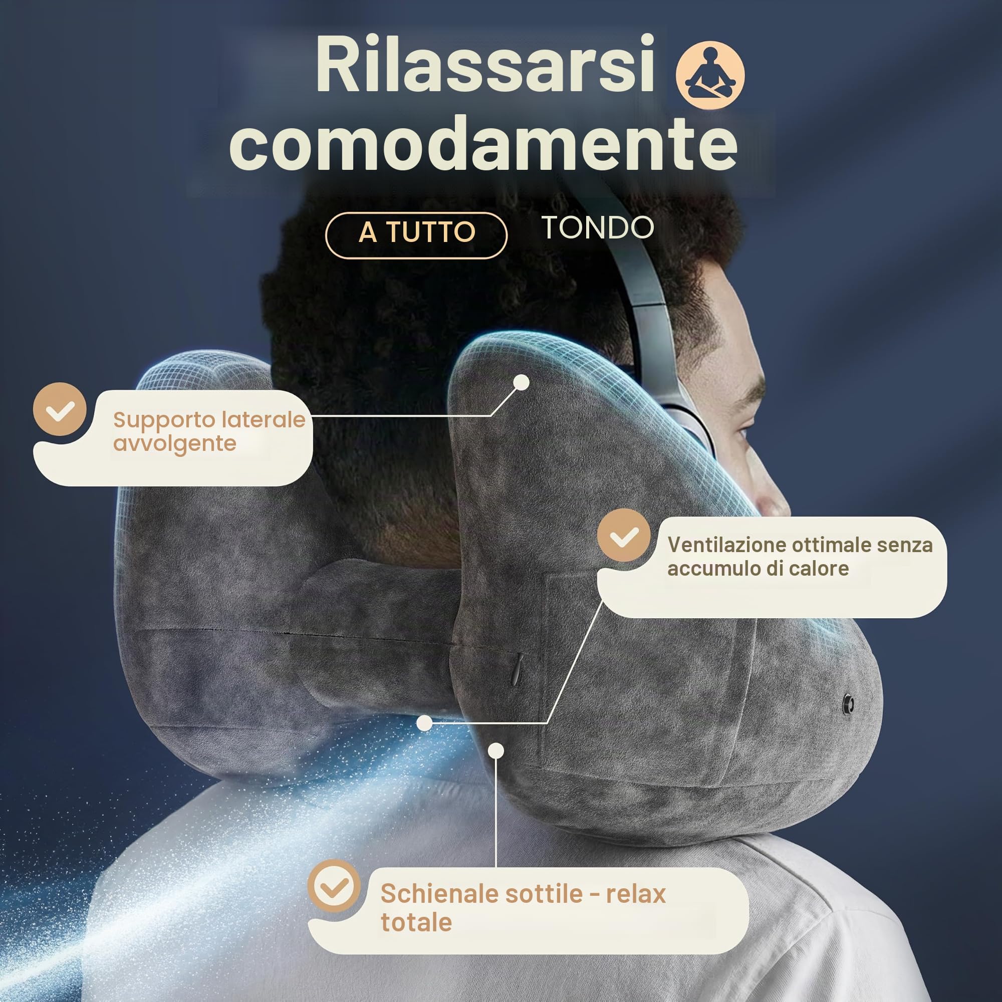 HELDENWERK® Premium Air Cuscino cervicale gonfiabile da viaggio per auto | Design ErgoRing, 5 posizioni di sonno, con cappuccio rimovibile, gonfiabile in pochi secondi, 100% impermeabile