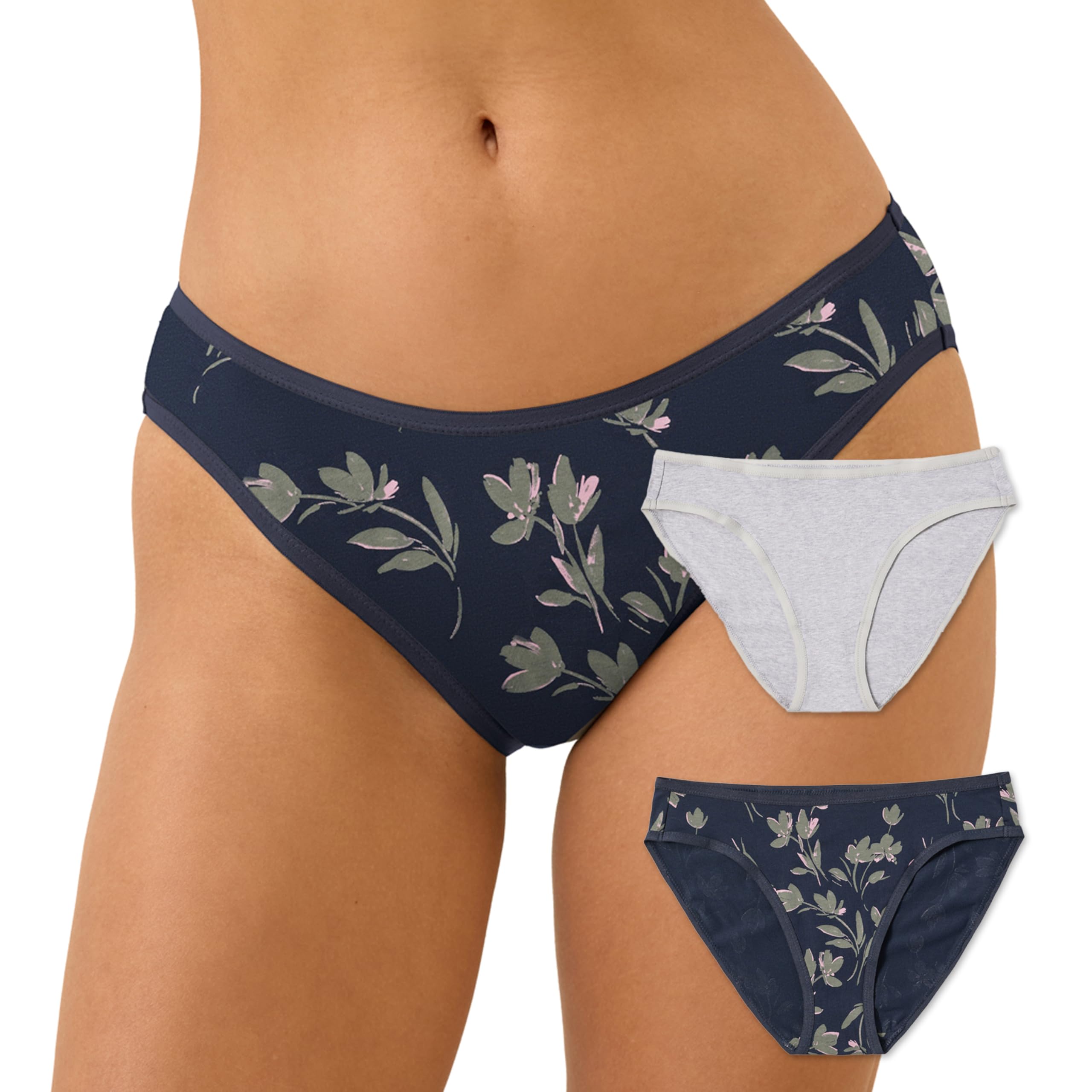 Women's Organic Cotton Bikini Underwear, Classic Fit Panties with High Cut Leg, 2 Pack