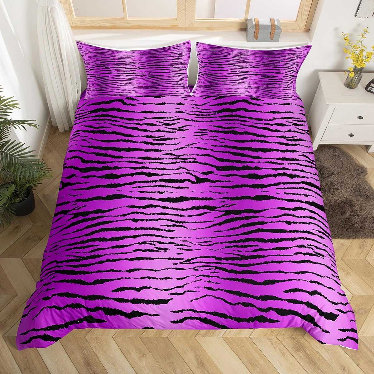 richhome Kids Cow Fur Print Bedding Set Single Cowhide Duvet Cover for Teens Bedroom Decor Farmhouse Comforter Cover Set Purple Bedspread Cover With 1 Pillow Cases Fashion - Image 3