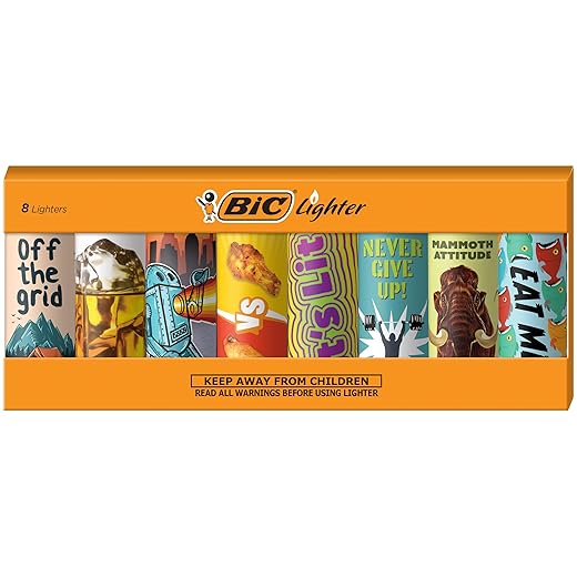 BIC Pocket Lighter, Special Edition Good Vibes Collection, Assorted Unique Lighter Designs, 8 Count Pack of Lighters