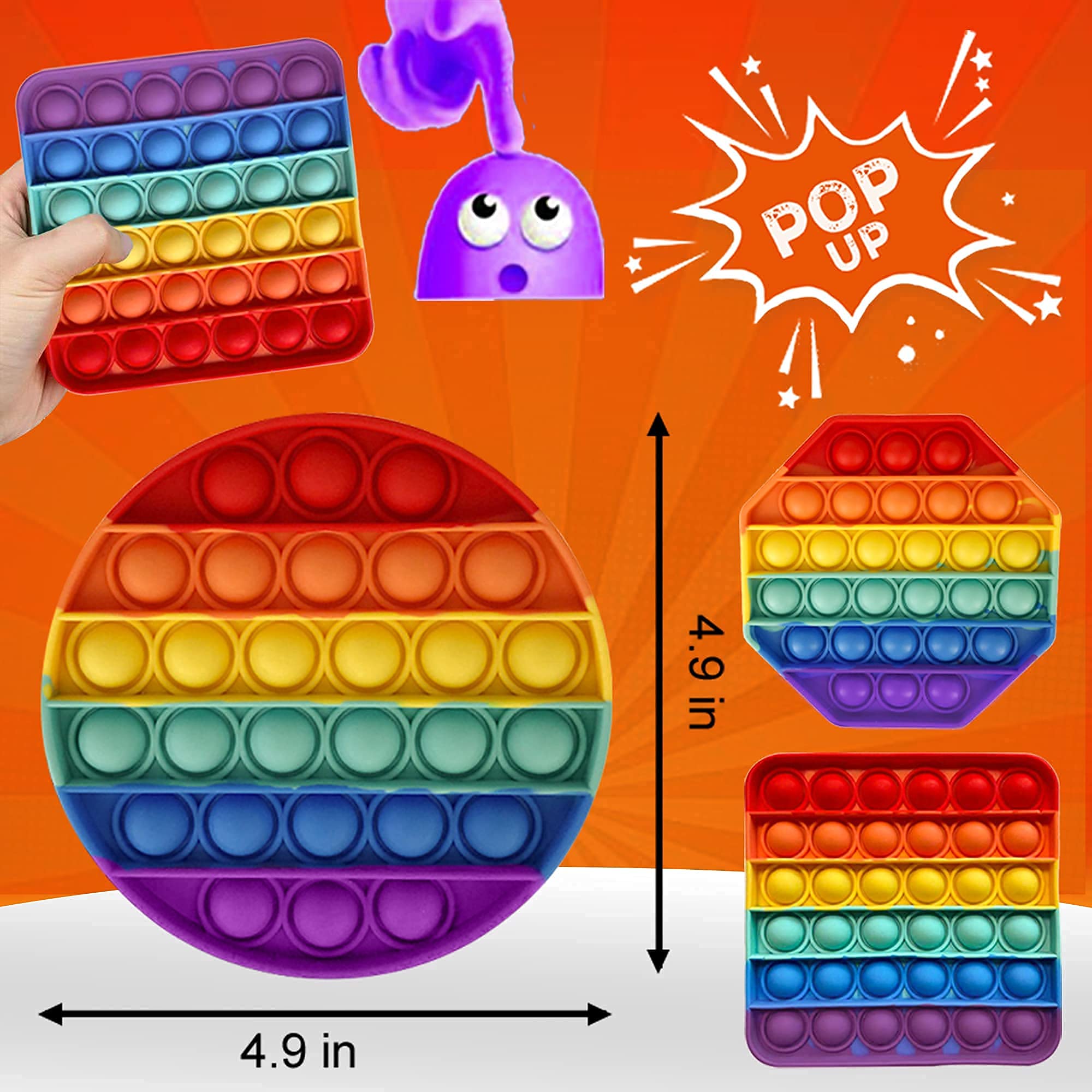 RockBerry Pop It Fidget Toys3 Pack Rainbow Pop Its with 3 Stretchy Strings,poppit Stress Relief