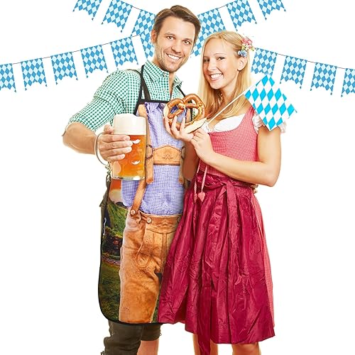 Miniatura 6 de Eurzom Delantal de Oktoberfest, 4 piezas, decoraciones de fiesta de Oktoberfest, delantal de cocina alemana, disfraz para festival de cerveza bávara