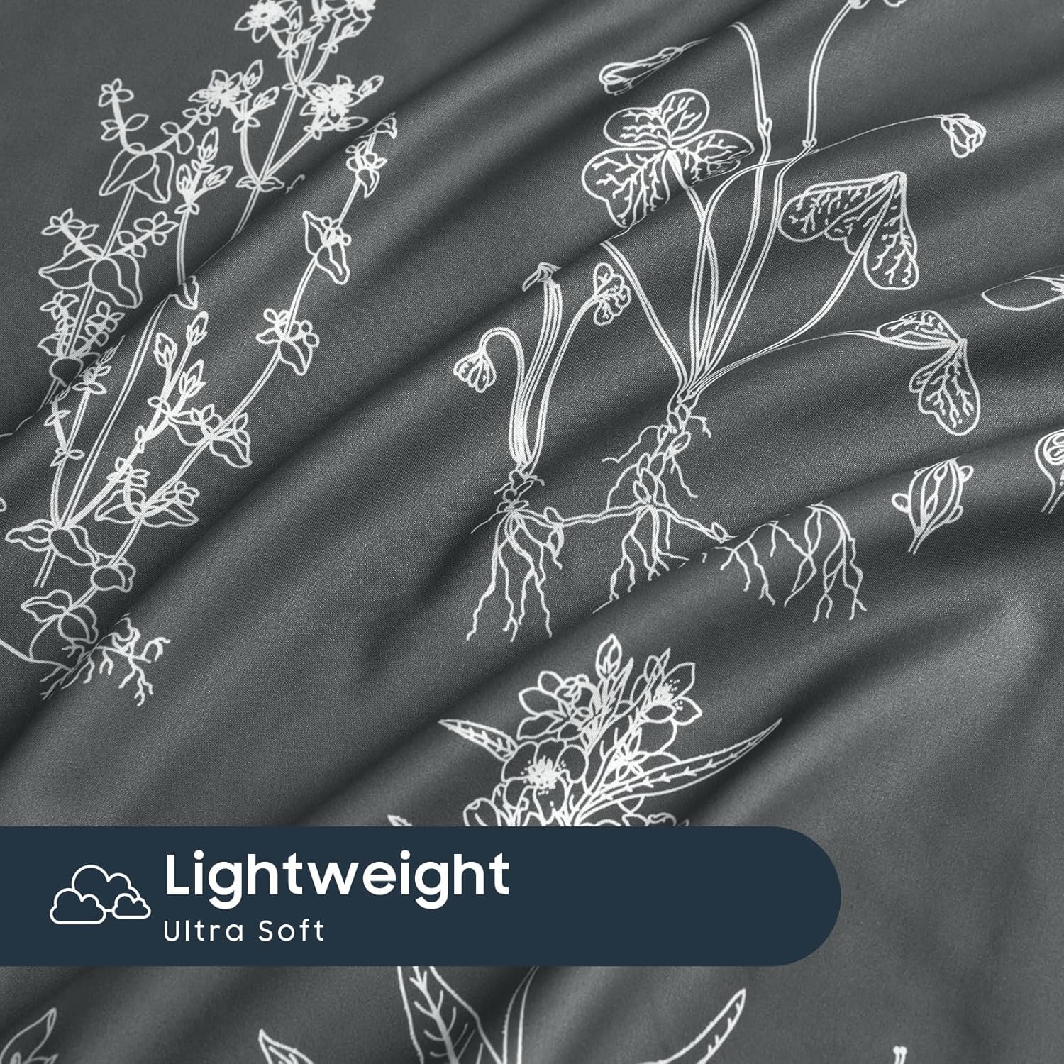 Wake In Cloud - Floral Pillow Cases, Botanical Flower Cottagecore Pattern Printed, Set of 2 Soft Pillowcases Pillow Shams Covers, Dark Grey, Standard Size 20x26 Inches - Image 5