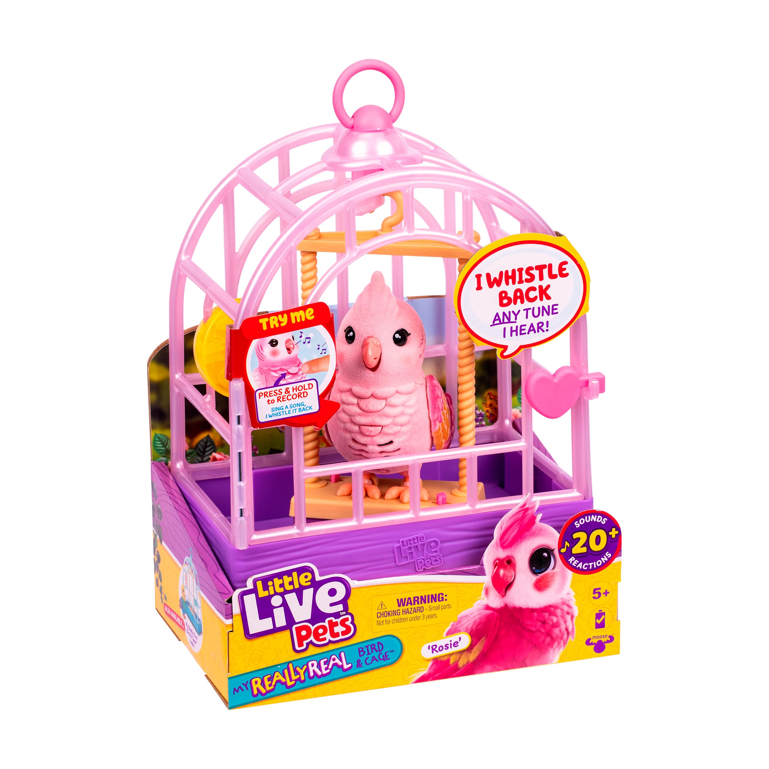 Little Live Pets My Really Real Bird & Cage, Rosie, Interactive, Realistic Pet Bird, 20+ Sounds & Reactions (25cm/9,8in Cage