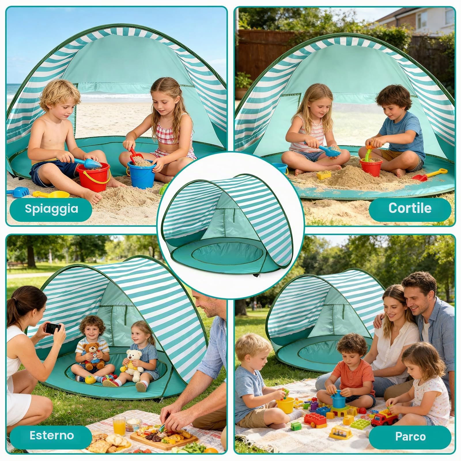 Tenda da Spiaggia Baby Pop Up, Tenda da Spiaggia con Mini Piscina, Protezione UV UPF 50+, Tenda da Spiaggia Portatile per Bambini per Spiaggia, Campeggio, Giardino, Sacchetto Inclusa
