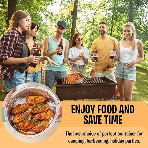 Miniatura 6 de Fonteme Moldes redondos de papel de aluminio con tapas de plástico, paquete de 20 moldes circulares de 7 pulgadas, sin BPA, aptos para congelador y