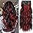 KooKaStyle Hair Extensions Black Mix Red Highlights 1B/113 Clip in Synthetic Highlight Hair Extensions Long Wavy 4PCS Thick Hairpieces 20 Inch for Women