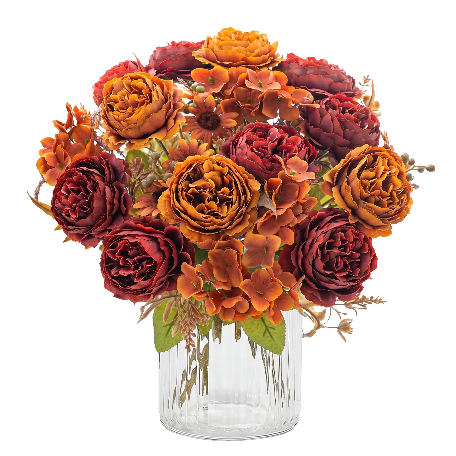 KUANINUNAR 4 Bunches Peony Artificial Flowers Fake Peony Bouquet Pink Daisy Flowers Fake Peonies Faux Hydrangea Silk Flower Bouquet for Home Wedding Party Decoration Arrangement (4, Coffee)