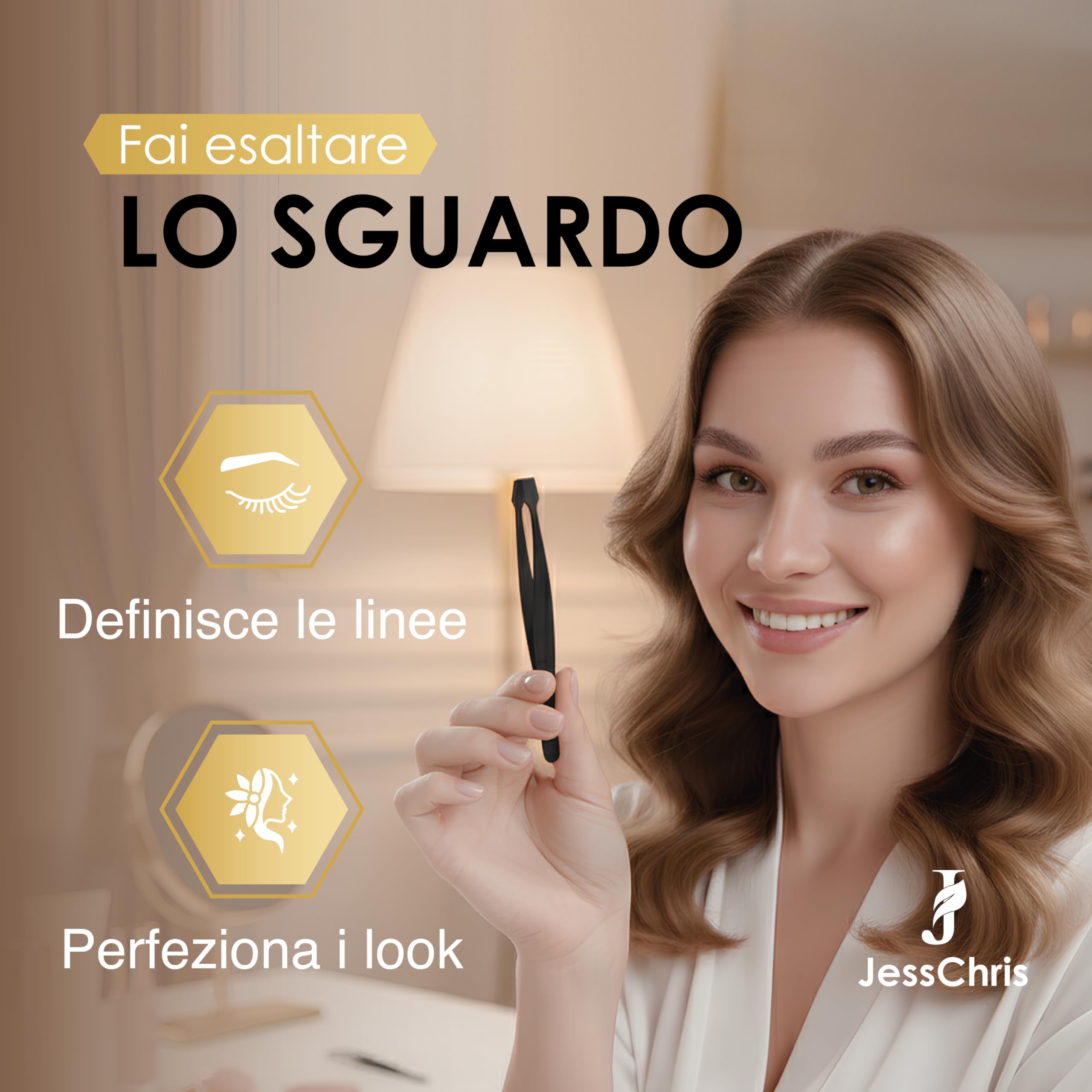 Pinzetta Sopracciglia Professionale in Acciaio Inox, Punta Obliqua di Precisione, Pinzette per Peli Incarniti e Viso, Ideale per Donna e Uomo, Uso Estetico e Domestico