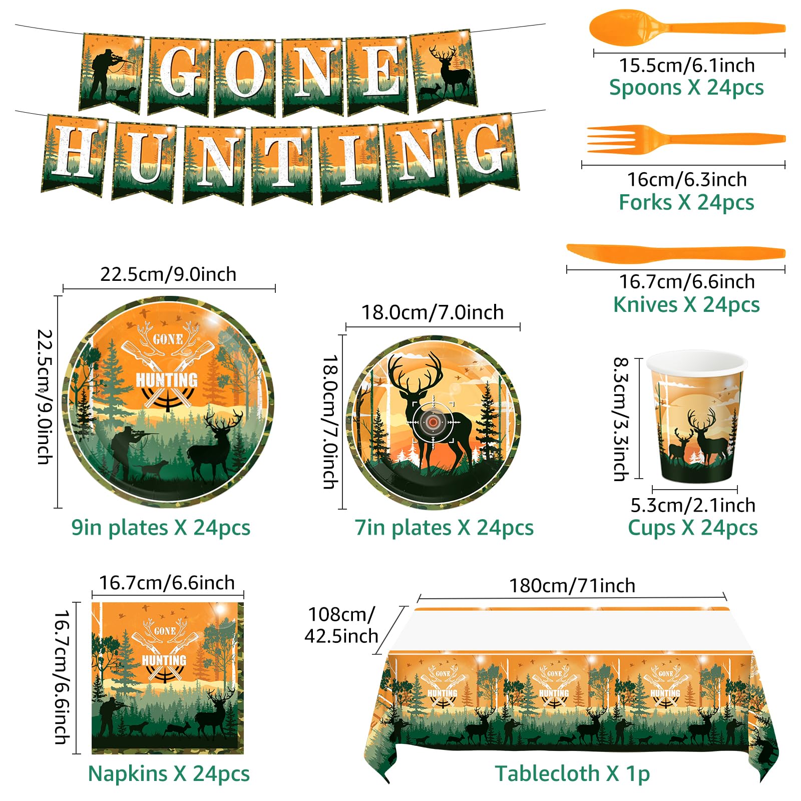 170 Pcs Hunting Birthday Party Decorations, Camo Birthday Party Decorations, Deer Party Supplies Plates Napkins Cups Cutlery Tablecloth for Gone Hunting Themed Party Decorations, Serves 24