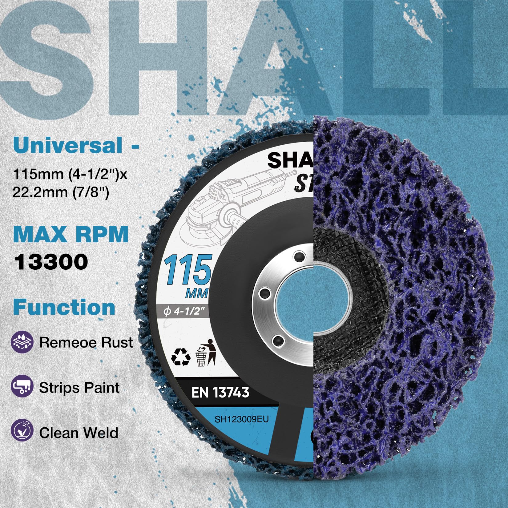 SHALL Set di 6 dischi abrasivi, 115 mm (4,5 pollici), per smerigliatrici angolari con diametro interno di 22,2 mm (7/8"), dischi abrasivi grossolani