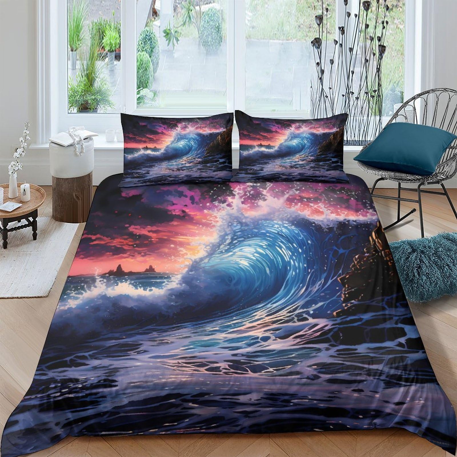XFKLYNVCJ 3D Printed OceanWave Bedding Cover Brushed Microfiber FantasyArtStyle Comforter Cover Breathable Soft for Young Adults Rental Apartment Teen Bedroom Use Single（140x200cm）
