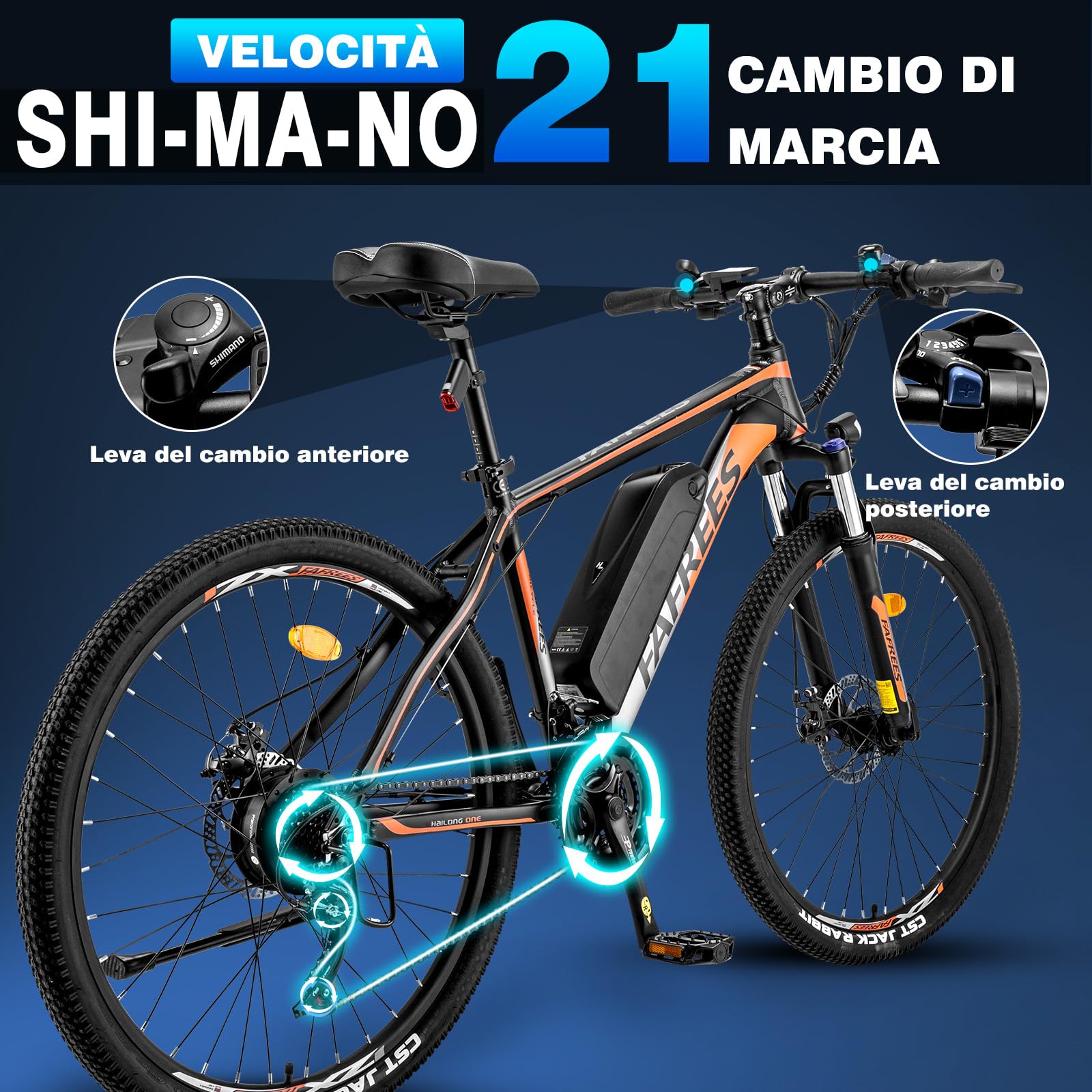 Fafrees Bici Elettrica 26" Mountain Bike Elettrica 21 Velocità Batteria Rimovibile 36V13.5Ah EBike Uomo Donna Adulti con Pedalata Assistita, Freni a Disco Meccanici, Autonomia di 80-100km