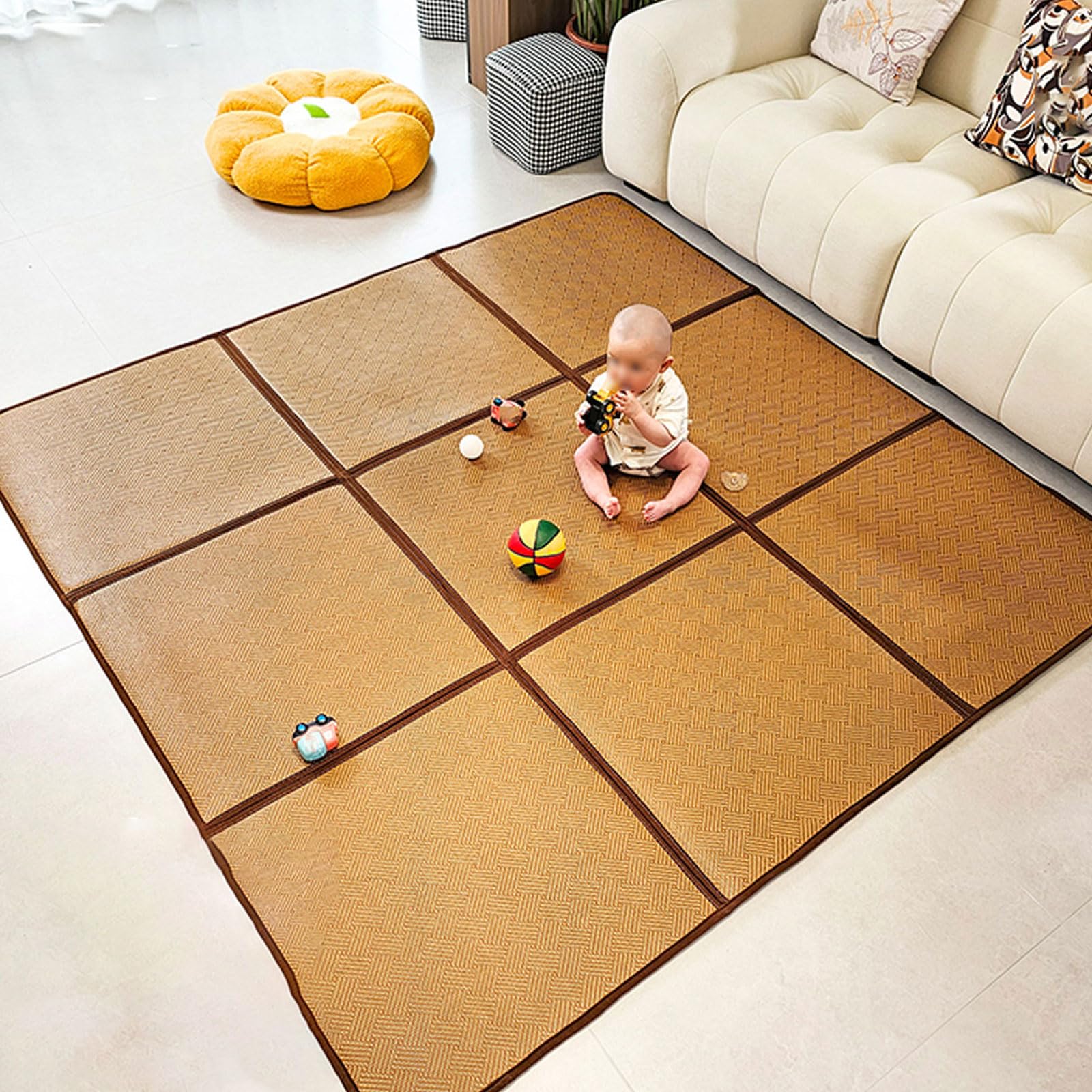 Traditionelle Japanische Tatami-Matte Rattan Faltbar Rutschfest Atmungsaktiv für Meditation Yoga