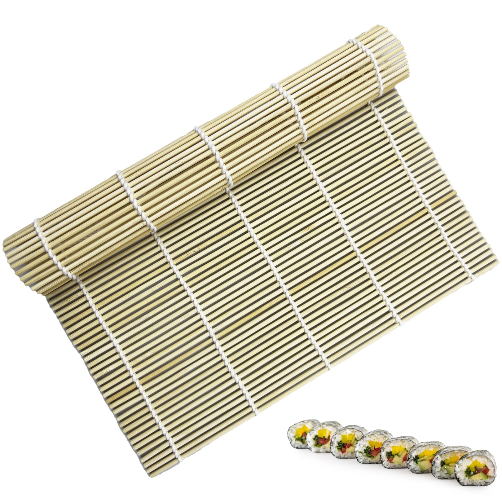 Gunwon 1Pcs Natural Bamboo Sushi Rolling Mat,Bamboo Sushi Rolling Mat Bamboo Sushi Rolling,9.5x9.5 Inch Square Sushi Roller for Sushi Making,Homemade Super Easy DIY Sushi Gadget,Suitable Beginner