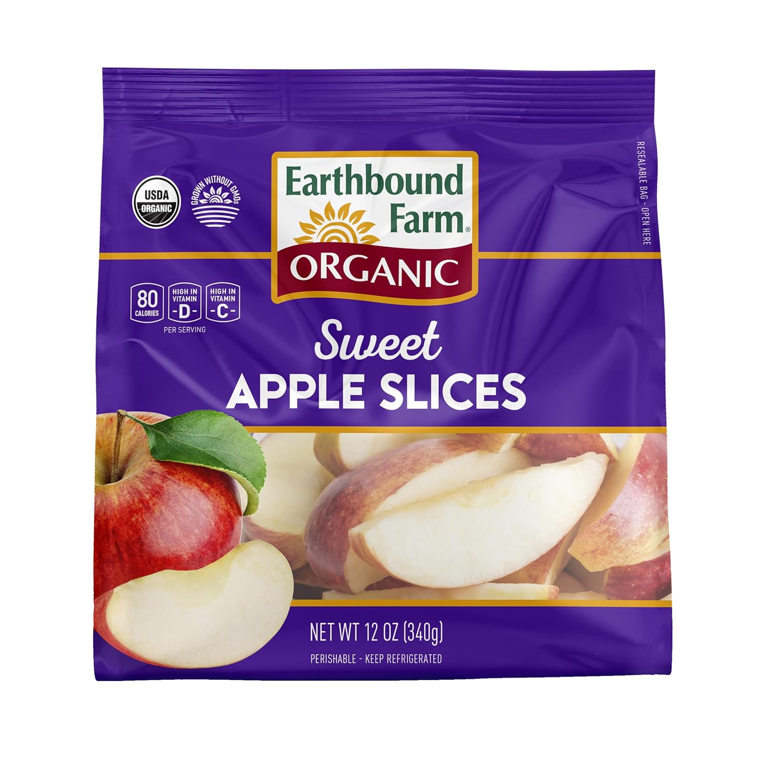 Earthbound Farm Organic Sweet Apple Slices 12oz - USDA Certified, GMO-Free, Vitamin C Packed & Ready to Eat