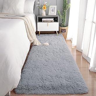 Chicrug Soft Rug for Bedroom, Living Room, 0.6 x 1.2m, Plush, Fluffy, Shaggy, Furry Area Rug, Non-Shedding, for Nursery, Children's/Girls' Room, Home Decoration, Gray