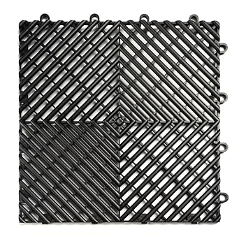 GlobalNiche RaceDeck Free-Flow Open Rib Design, Durable Interlocking Modular Garage Flooring Tile (48 Pack), Black