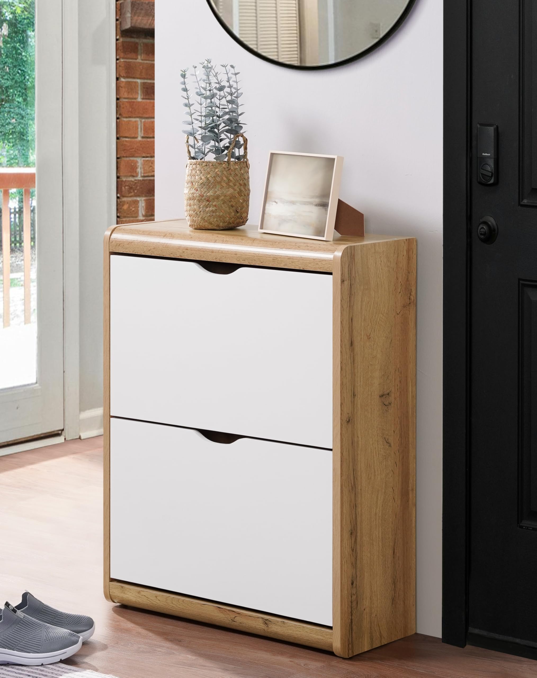 DeckUp Jade Engineered Wood 2-Door Shoe Rack (Wotan Oak & White, Matte Finish)-image-48
