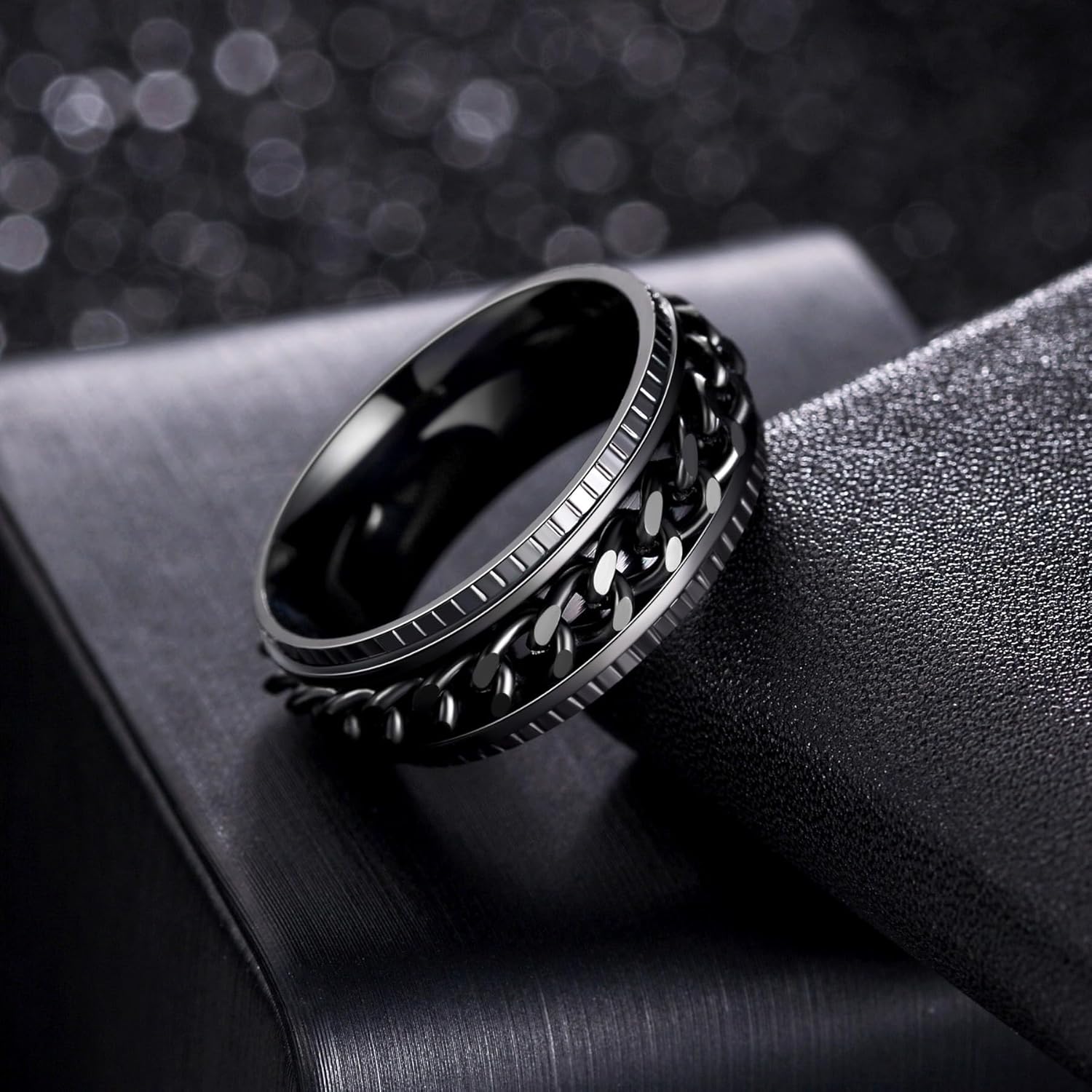 Mens Fidget Rings Anxiety Rings for Men Womens Chain Spinner Rings for Adults Titanium Steel Rings - Image 3