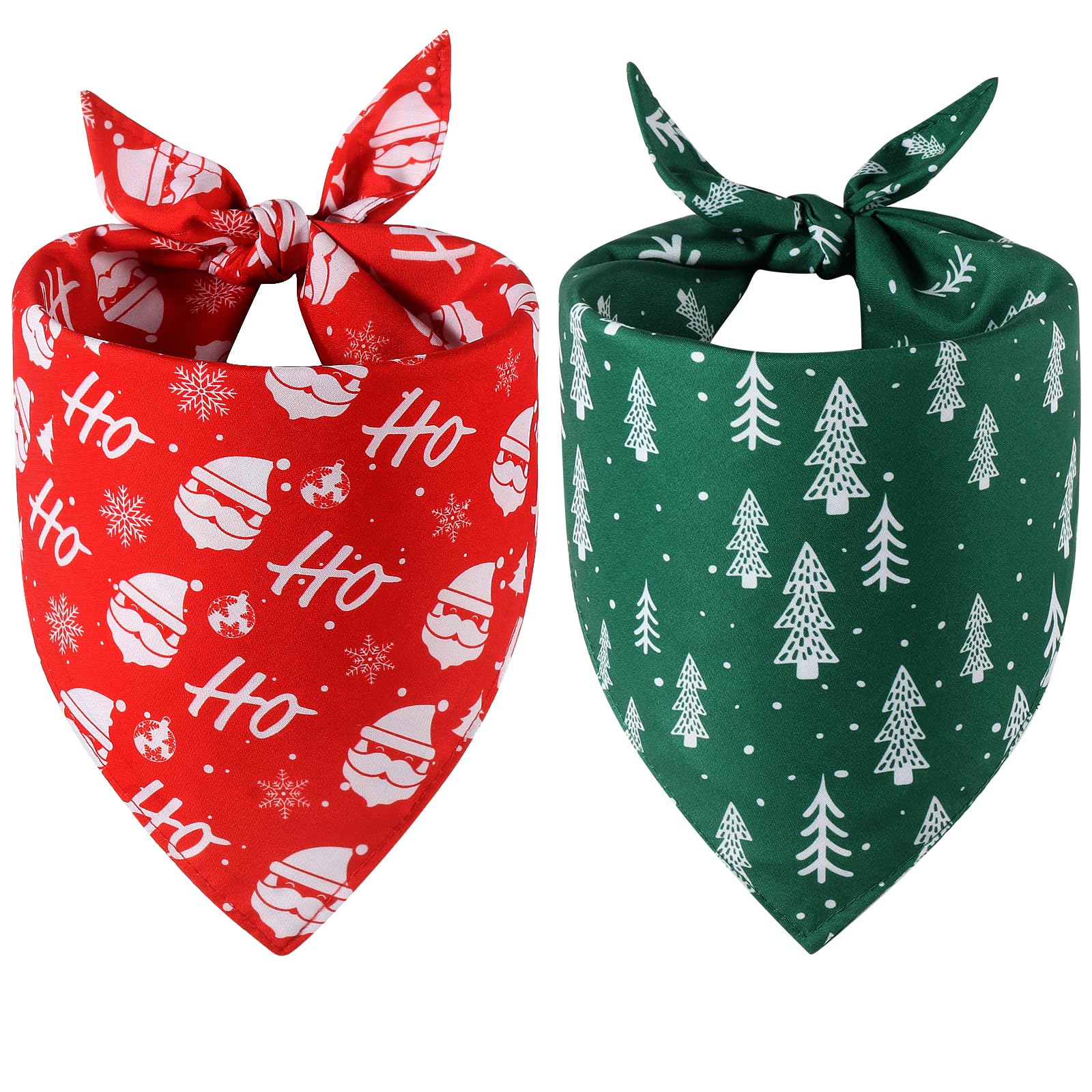Doncida Christmas Dog Bandanas 2 Pack, Reversible Triangle Santa Claus and Christmas Tree Dog Scarf for Large and X-Large Dogs, Premium Durable Fabric
