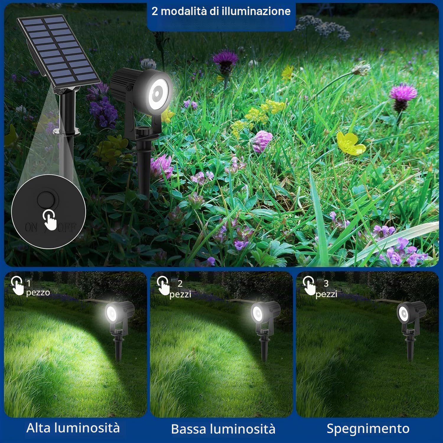T-SUNUS Faretti Solari Esterno, Luci Solari Esterno Giardino IP65 impermeabile 3 Livelli di Luminosità, Lampioncini per Cortile Vialetto Alberi Bianco Freddo