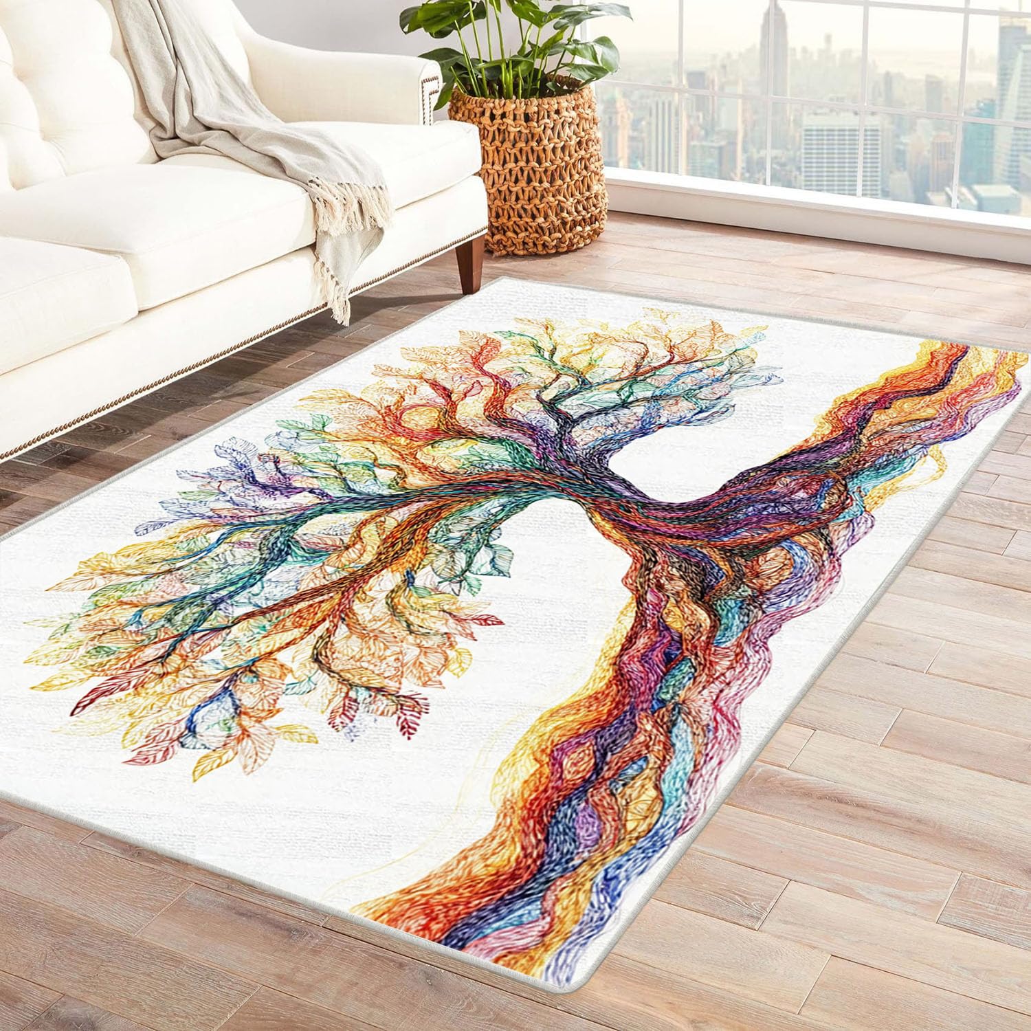 Tapis de couloir imprimé arbre abstrait blanc 120x150 moquette salon et tapis de chambre